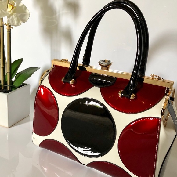 Patten Leather Burgundy Black & White Bag - Picture 2 of 8